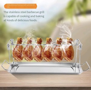 <b>BBQ</b> Stainless Steel Folding Chicken Leg Rack 14 Cassette <b>Tray</b> Roast Chicken Rack Camping Outdoor Heat Resistant Easily Box - Product Image 5