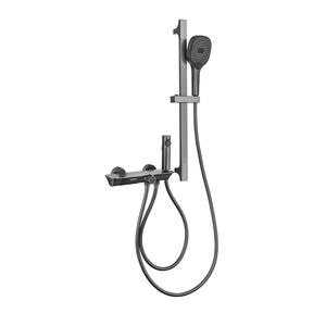 Modern Minimalist All-Copper Thermostatic Wall-Mounted Three-Stage <b>Bath</b> Tub Set Brushed Gold Simple Mixing Valve <b>Shower</b> <b>Faucet</b> - Product Image 4