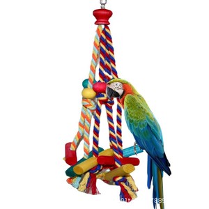 Thân Thiện Với Môi <span class=keywords><strong>Bird</strong></span> Đồ Chơi Cho Vẹt Bền Vững Bông Sợi Dây Thừng Đầy Màu Sắc Hạt Gỗ Khối Giúp Giảm bớt Khó chịu Nhai Chuỗi - Product Image 1