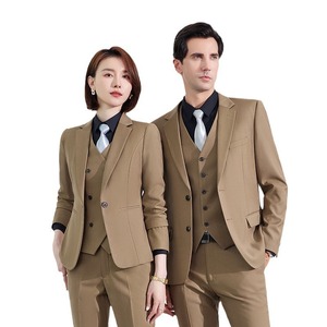 Red Unisex Business Suit Slim Fit Polyester Solid Color Workwear Uniform - Product Image 5