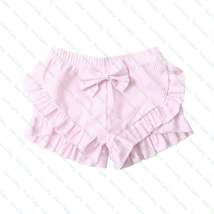 Summer Baby Girls Bloomers Seersucker couvre-couche avec nœud pour bébé Toddler Girl Pink Stripe Ruffle shorties - Product Image 5