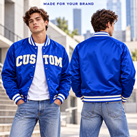 Blouson Bomber en Satin Personnalisé Fabricant OEM ODM avec Applique Lettres en Chenille, Bordure Côtelée Rayée et Boutons Pression pour Marques de Streetwear