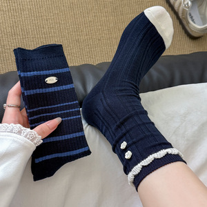 ロリータ日本人女性かわいいネイビーソックスセット女の子春夏甘いフリル素敵な綿の靴下女性用 - Product Image 4