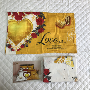 베갯잇이있는 일회용 3 피스 침대 시트 세트 킹 퀸 더블 싱글을위한 옐로우 하트 꽃 패턴 크기 - Product Image 3