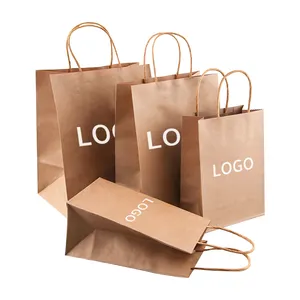 15*8*21cm 130g In stock Shopping Gift Handle Craft Print Food Takeaway Packaging White Brown Small Kraft Paper Bag