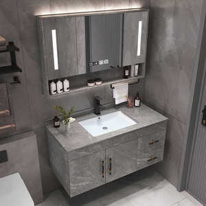 Mueble de baño de lujo blanco con espejo inteligente, lavabo blanco y cuerpo de gabinete colgante - Product Image 2