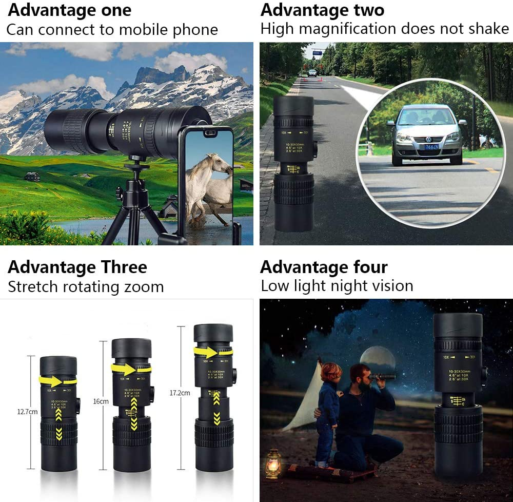 Phone Monocular Telescope  4K 10-300X40mm Super Telephoto Zoom Monocular Telescope Waterproof Night Vision