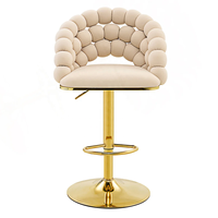 Chaise haute de luxe pour îlot de cuisine, chaise en velours rose avec chaîne à billes