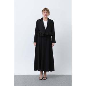 LOREEN Women's Black Ruffle Detail Jacket and <b>Trousers</b> Set - Elegant Two-Piece Suit for Office & Daily Wear, Model 20650TKS - Product Image 2
