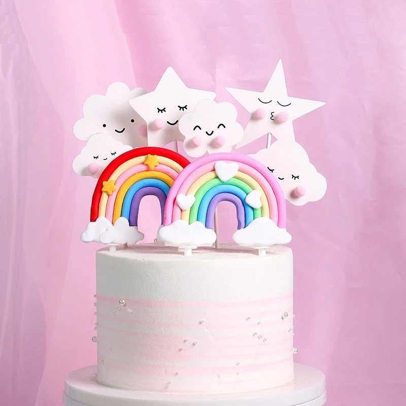 Zerquell – Topper De Gâteau Arc-en-Ciel Et Nuage – Déco Anniversaire – Céramique Souple – Réutilisable