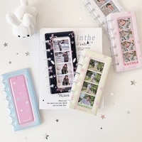 Binder Kartu PVC K-pop Girl Cartoon Star Mushroom Buckle Loose-leaf untuk Siswa, Koleksi Idol, Album Penyimpanan 4-grid Bentuk Strip Panjang