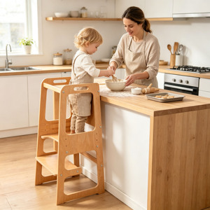 Tour d'apprentissage Montessori en bois pour bébé avec hauteur de plateforme réglable, tabouret d'aide en cuisine CPC - Product Image 1