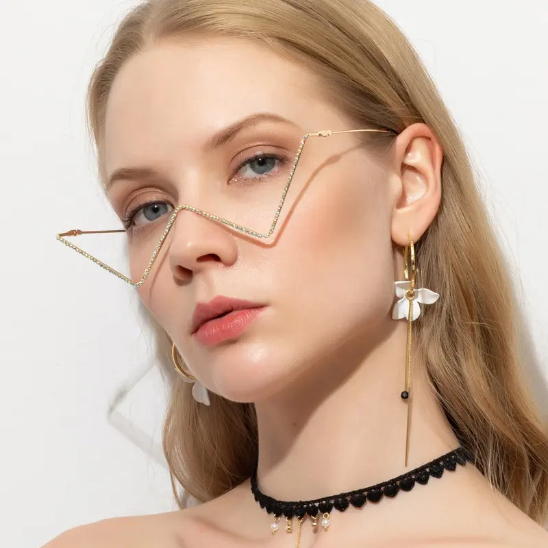 Óculos meia-armação feito à mão, óculos de metal onda sem lentes decorativas 2021