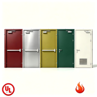 Puerta de Doble Hoja de Acero Galvanizado de 2.0 mm, Resistente al Fuego por 180 Minutos, con Núcleo de Lana de Roca y Perlita, para Centros Comerciales y Salidas de Emergencia