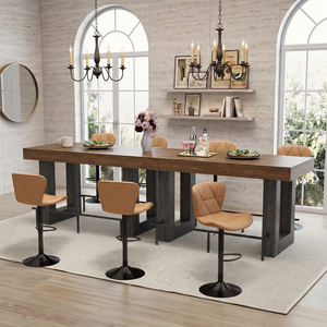 Table de bar octogonale à hauteur de comptoir, en bois massif, avec repose-pieds, résistante à l'eau et aux rayures, design moderne, pour centre commercial, restaurant, café - Product Image 2