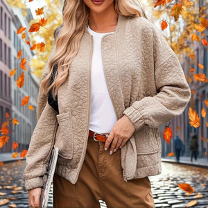 Chaqueta de moto para mujer, otoño/invierno, con cremallera, cuello alto, transpirable, estampada, de manga larga - Product Image 2
