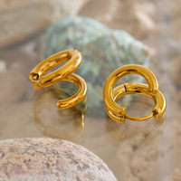 Boucles d'oreilles créoles doubles tendance en acier inoxydable plaqué or 18 carats, forme géométrique, étanches, XY 2025 – Cadeau bijou