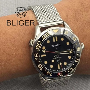 Đồng hồ đeo tay cơ học mới 41mm cho Nam, phong cách kinh doanh, kính sapphire dg3804 GMT, khung xoay - Product Image 3