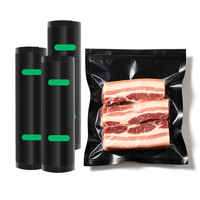 Rouleau de film à points thermoscellables en PE/Nylon noir mat recyclable pour sacs de conservation sous vide pour aliments, aliments pour animaux, sushis (lait, gelée)