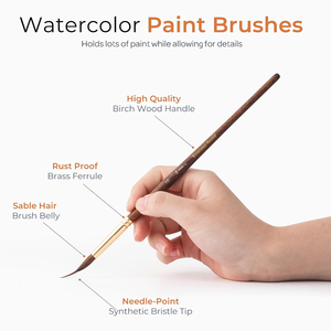 Pinceaux aquarelle de haute qualité, 4 pièces, manche en bois, poils de zibeline, pointe extra longue synthétique pour les détails fins - Product Image 3