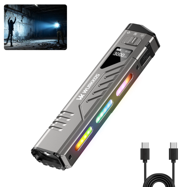 Wurkkos TD11 Smart OLED Tactical Flashlight, 3000LM 320M, Dual Tactical Tail Buttons, Boost Constant Current Driver