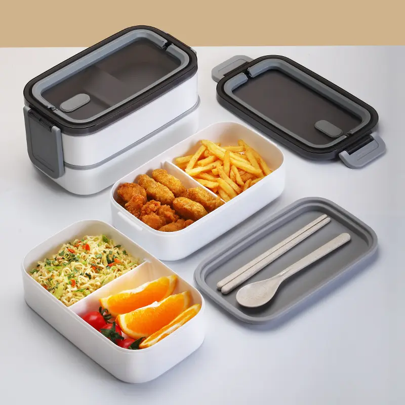माइक्रोवेव सुरक्षित प्लास्टिक दोपहर के भोजन के बॉक्स 2 स्तरीय अछूता टिफिन bento दोपहर के भोजन के बॉक्स के साथ बच्चों के बर्तन