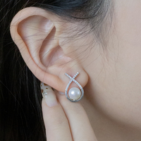Boucles d'oreilles en argent 925 serties de zircon, perles d'eau douce Edison 4A naturelles de 7-8 mm, bijoux fins