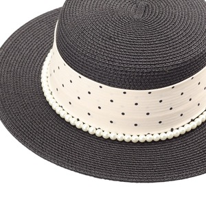 Sombrero de Paja para Mujer, Estilo Boater, con Cinta de Perlas Naturales, Protección Solar para la Playa, Ala Ancha, a la Moda - Product Image 2
