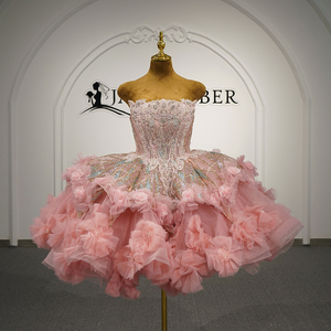 Vestido <span class=keywords><strong>de</strong></span> Fiesta Jancember GT26070 Rosa Brillante con Flores 3D, Mini Vestido <span class=keywords><strong>de</strong></span> Gala - Product Image 1