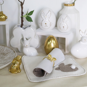 Nhà phục sinh trang trí mùa xuân trang trí Thỏ Phục sinh bức tượng nhỏ đặt Tượng thỏ vàng trắng - Product Image 2