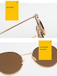 Солнцезащитные очки с квадратной круглой рамкой, поляризованные солнцезащитные очки с УФ-400, солнцезащитные очки с золотистым стеклом, металлическая петля - Product Image 5