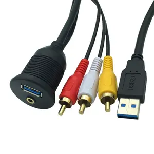USB 3.0 dan 3.5 Mm 3RCA Laki-laki Ke Perempuan Flush Mount Kabel
