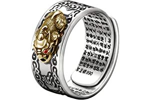 Anillo de Protección y Riqueza PiXiU, Ajustable, Estilo Retro, Plata Tailandesa, Sapo Dorado, Sutra del Corazón, Anillo Punk Feng Shui para Hombres y Mujeres - Product Image 5