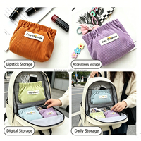 Pochette de maquillage en velours côtelé style coréen, avec logo personnalisé et étiquette tissée, mini pochette de rangement pour rouge à lèvres et bijoux, sac cadeau personnalisable en gros