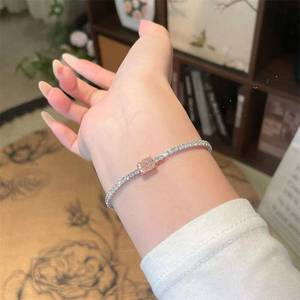 Bracelet tennis en diamant <span class=keywords><strong>rose</strong></span> cultivé en laboratoire, or <span class=keywords><strong>rose</strong></span> et blanc 18 carats, serti pavé, bracelet en diamant coloré pour femme, bijoux de luxe, cadeau - Product Image 5