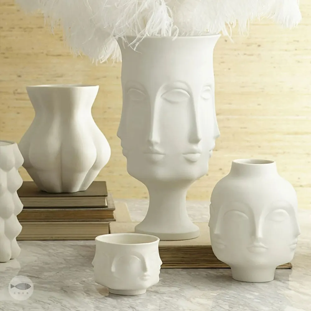 Florero de cerámica para cara y cuerpo para mujer, decoración moderna, venta al por mayor