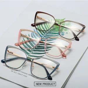 金属时尚猫眼规格眼镜框女性光学镜框演示镜片准备库存不锈钢定制