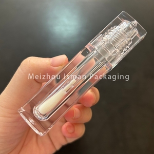 Tube de brillant à lèvres vide ISMAN 4 ml, carré, entièrement transparent, avec grand applicateur, en plastique ABS, vente en gros, emballage DIY rechargeable, flacon - Product Image 6