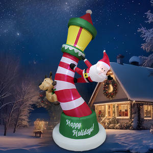 Logo gonflable de Noël transfrontalier de 8 pieds avec éclairage LED, <span class=keywords><strong>phare</strong></span> avec Père Noël et rennes grimpants pour <span class=keywords><strong>la</strong></span> cour, utilisation en extérieur pour les fêtes - Product Image 3