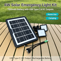Kit d'éclairage solaire d'urgence 6W avec batterie 7200mAh et sorties USB Type-C et DC pour système d'éclairage solaire domestique
