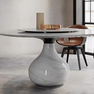 Table à manger italienne de luxe avec base en marbre naturel, plateau tournant rond et léger pour meubles de maison modernes - Product Image 5
