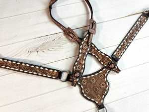 Bleu Daisy en cuir véritable gladiateur cheval Tack Set léger saisonnier Western selles poitrine plaque équipements d'équitation - Product Image 3