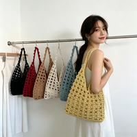 Sac de plage fourre-tout grande capacité en polyester tissé au crochet fait main pour femme, design de luxe OME, avec cordon de serrage, idéal pour l'été