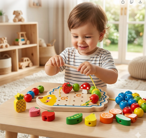 Gioco Educativo in Legno per Bambini: Riccio Carino con Frutta e Verdura, Gioco di Infilatura e Coordinazione Motrice Fine - Product Image 5