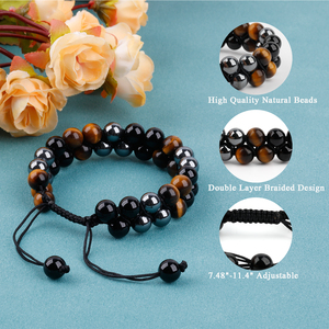 Vòng Tay Hematit Cho Nam, Vòng Tay Lo Âu Đính Hạt Đá Mắt Hổ Pha Lê Đen 8Mm Cho Nữ - Product Image 6