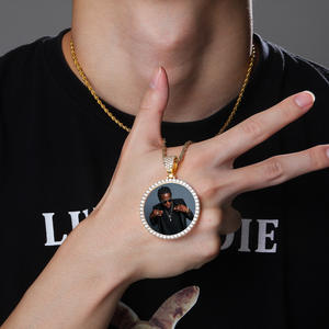 Collana Personalizzata con Foto in Stile Punk, Catena a Cerchio Grande, Ciondolo <span class=keywords><strong>di</strong></span> Lusso con Strass, Regalo per Coppie - Product Image 3