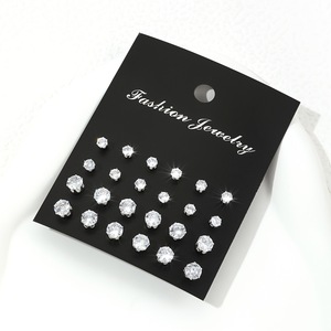Fashion Jewelry 12 Pairs Stud Earrings <b>Set</b> Round <b>Crystal</b> Zinc Alloy Women's Gift Trendy Costume Jewelry <b>Sets</b> Claw Setting - Product Image 2