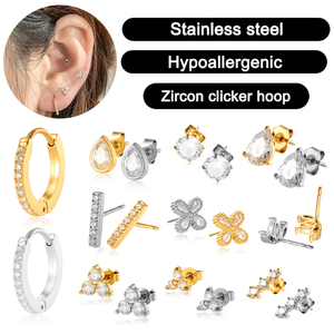 Pendientes de Aro Segmentados Maina con Zirconia en Forma de Gota de Agua, Tipo Clicker, con Cierre de Mariposa para Piercings en Tragus, Hélix y Lóbulo - Product Image 1