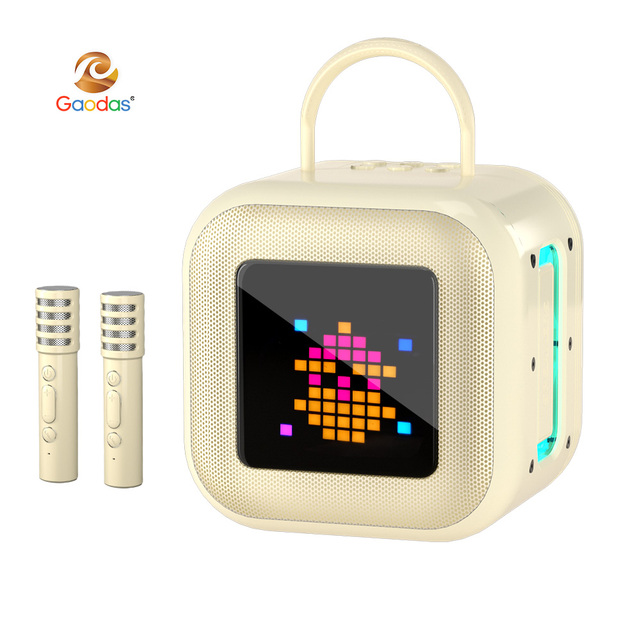 Customized Patterns Support Mini 2 Wireless Microphone Smart Party Speaker Karaoke Machine with Pixel Display Screen