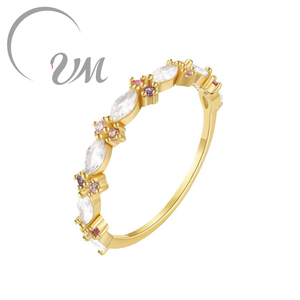 แหวนเพชรพลอยรูปดอกไม้ ใบไม้ และพระจันทร์ สีชมพู เขียว ขาว ฟ้า ประดับเพชรซิคอน สำหรับผู้หญิง จาก UM JEWELRY ชุบทอง เหมาะเป็นของขวัญงานแต่งงาน - Product Image 1